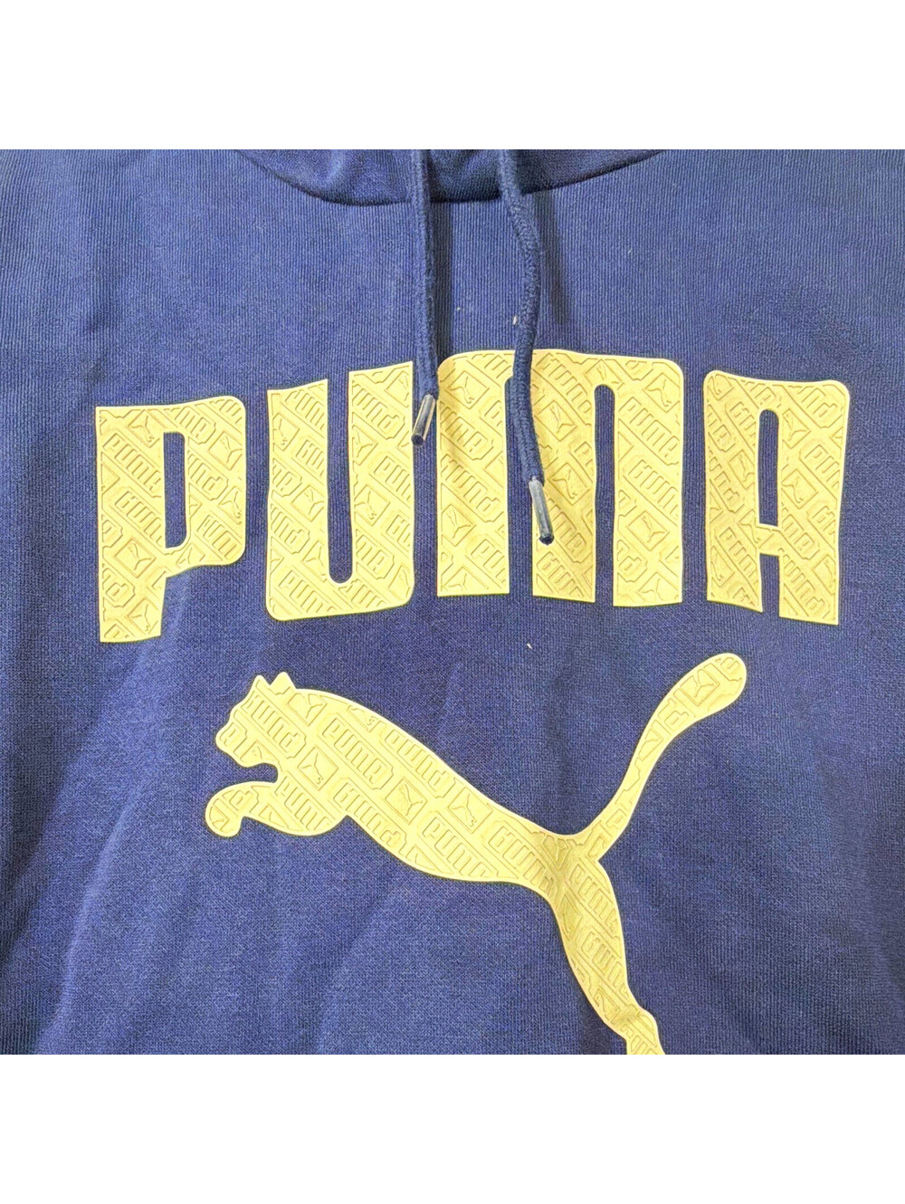PUMA Blue Logo Graphic Print Pullover Hoodie Fleece Cotton Men's Regular L